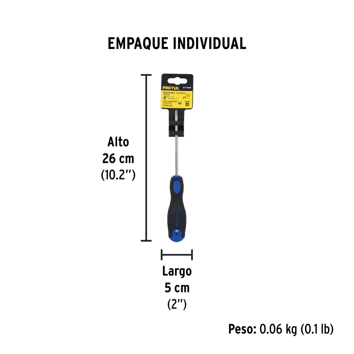 Desarmador punta phillips, 3/16x4", mgo comfort grip, pretul