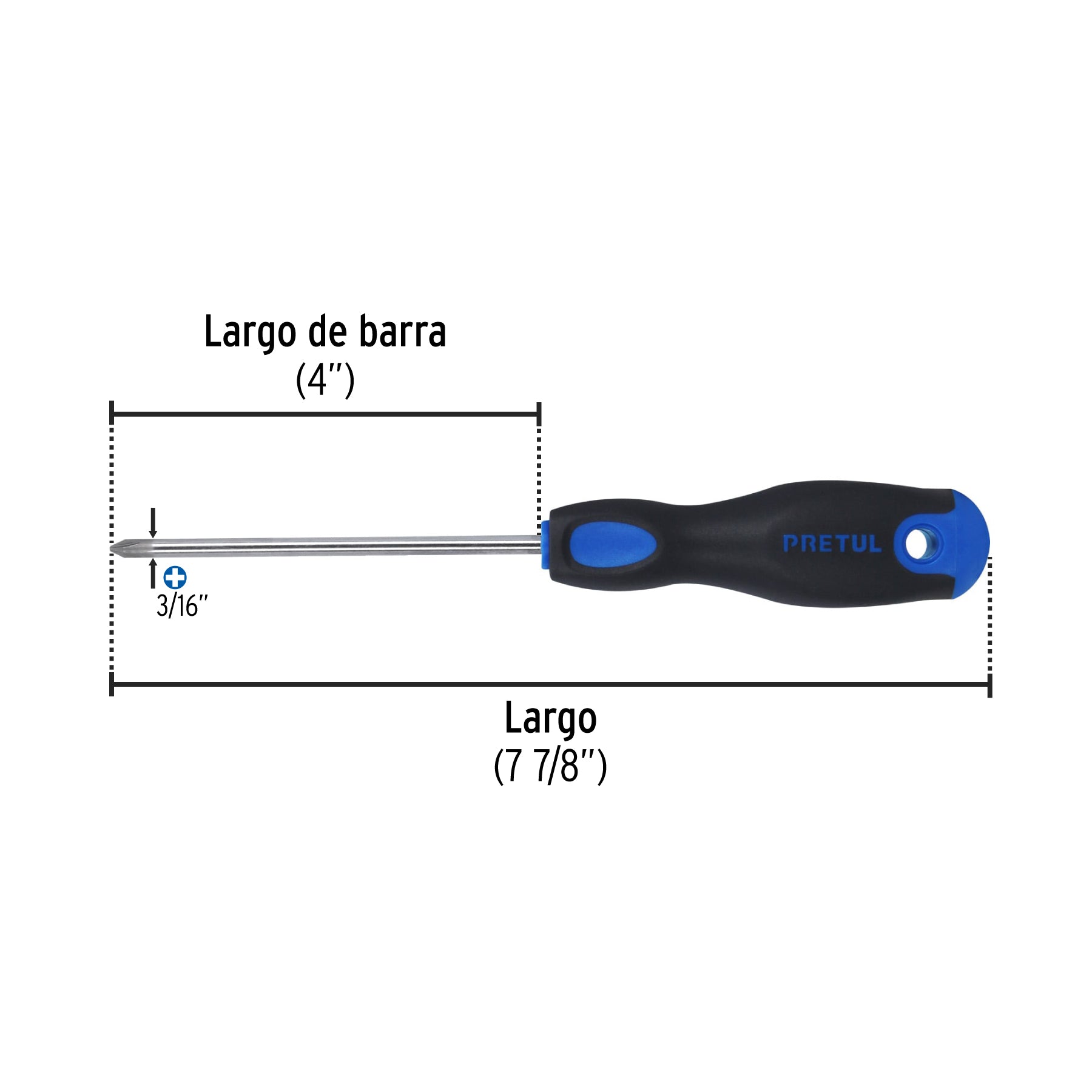 Desarmador punta phillips, 3/16x4", mgo comfort grip, pretul