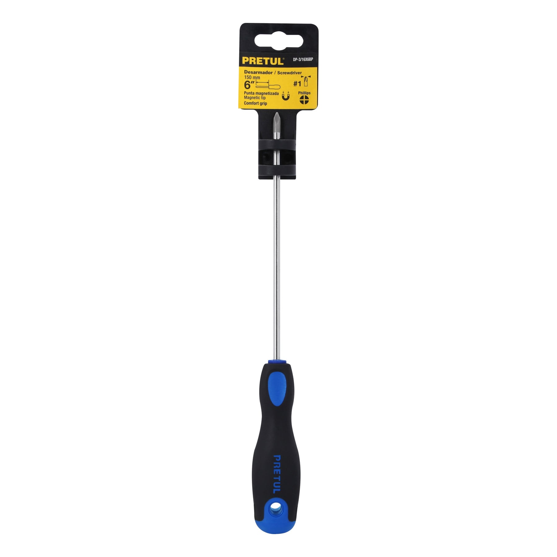 Desarmador punta phillips, 3/16x6", mgo comfort grip, pretul