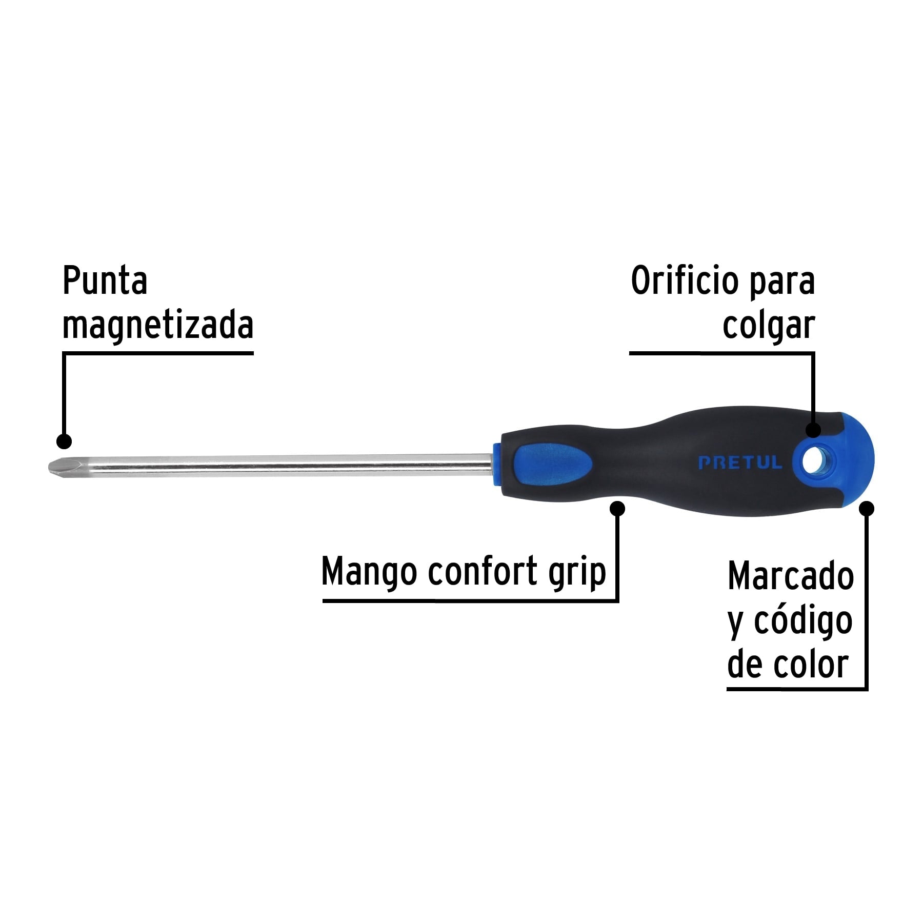 Desarmador punta phillips, 5/16x6", mgo comfort grip, pretul