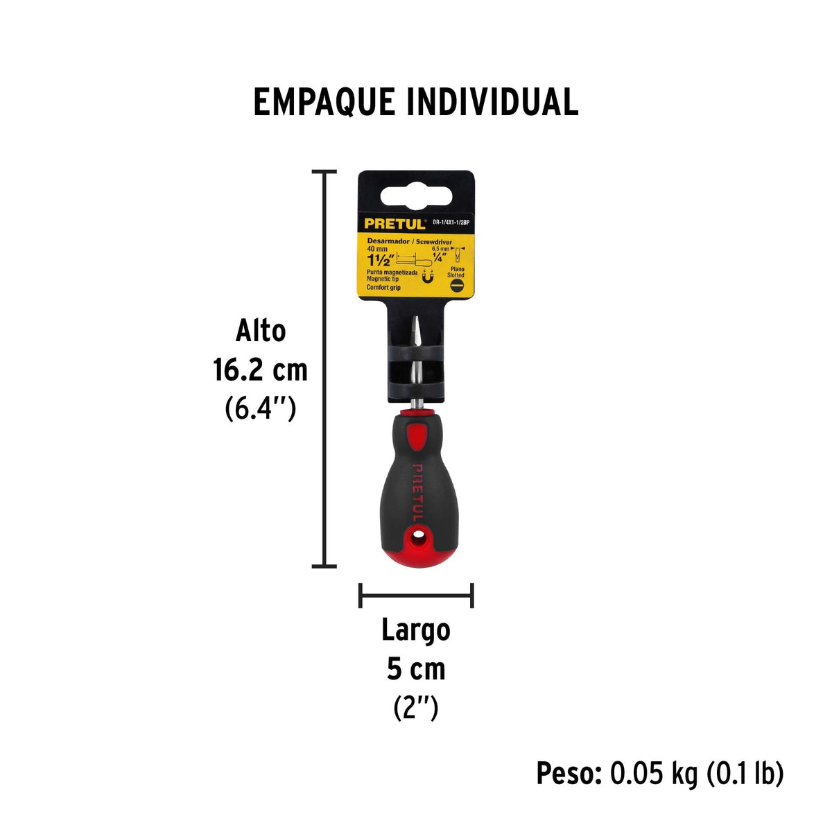 Desarmador plano,1/4x1-1/2",mgo comfort grip, pretul