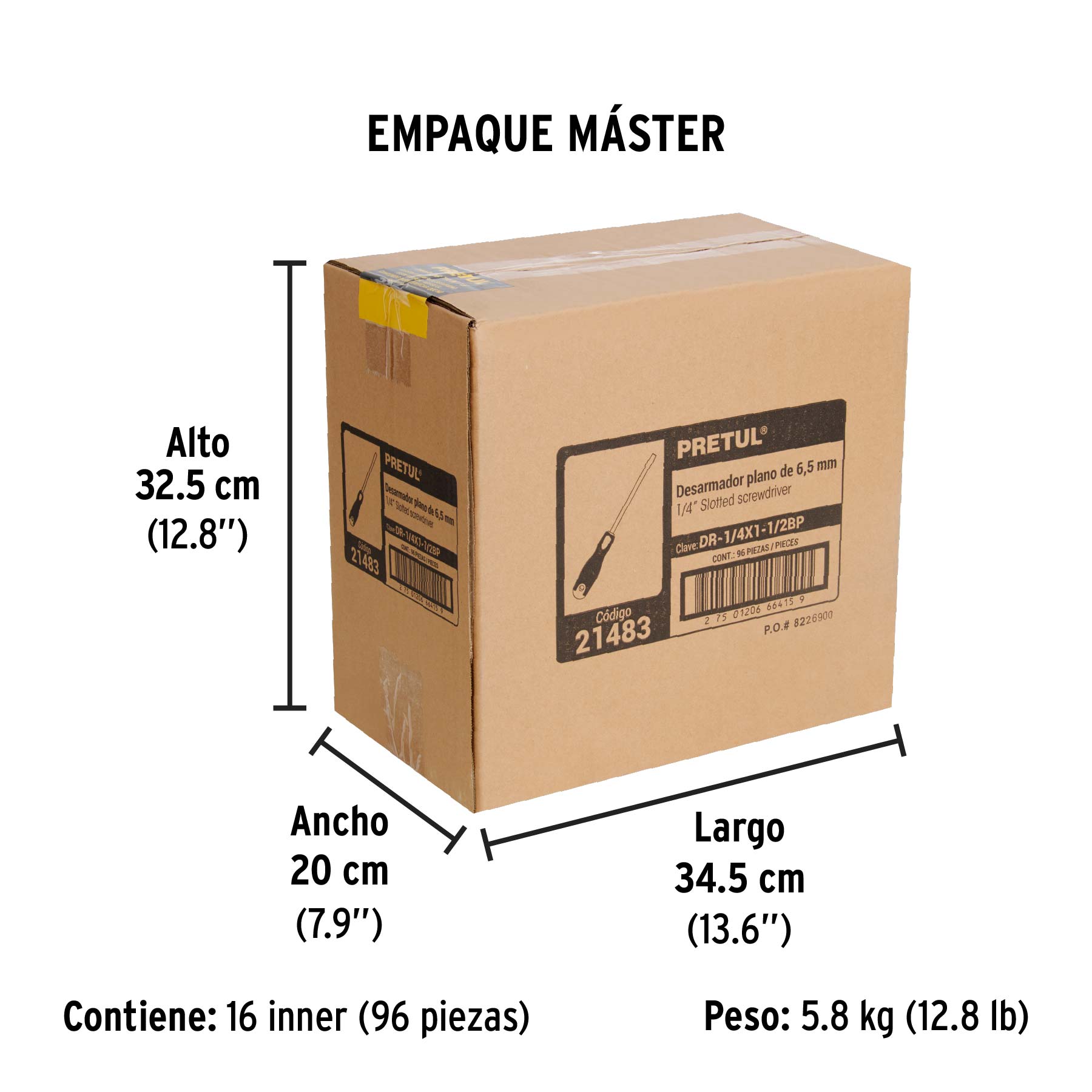 Desarmador plano,1/4x1-1/2",mgo comfort grip, pretul