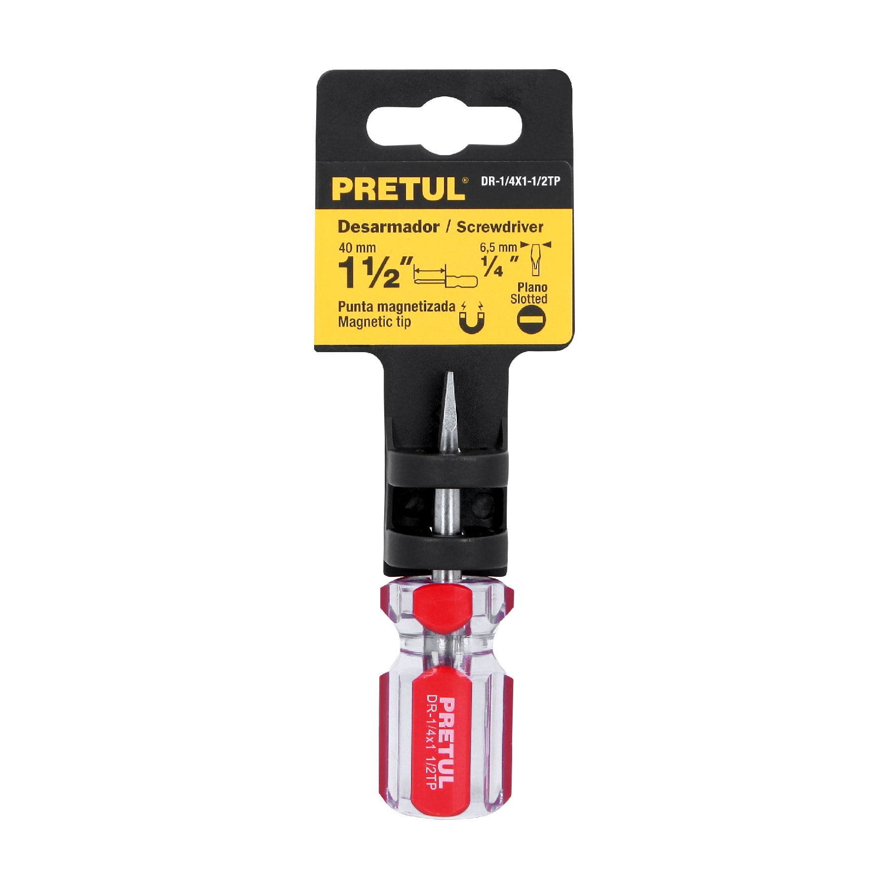 Desarmador plano, 1/4 x 1-1/2", mango pvc, pretul