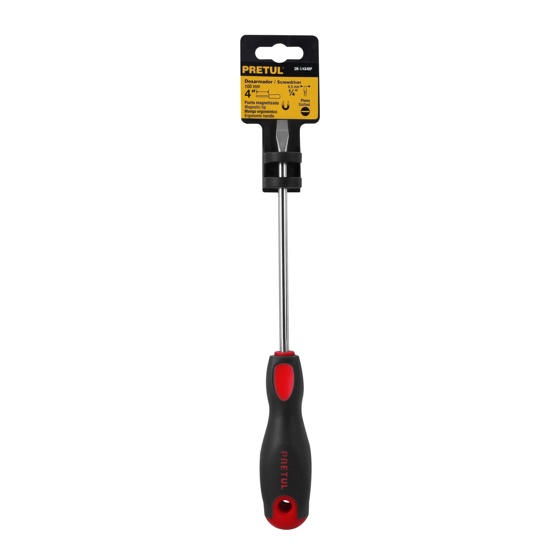 Desarmador plano,1/4x4",mango comfort grip, pretul