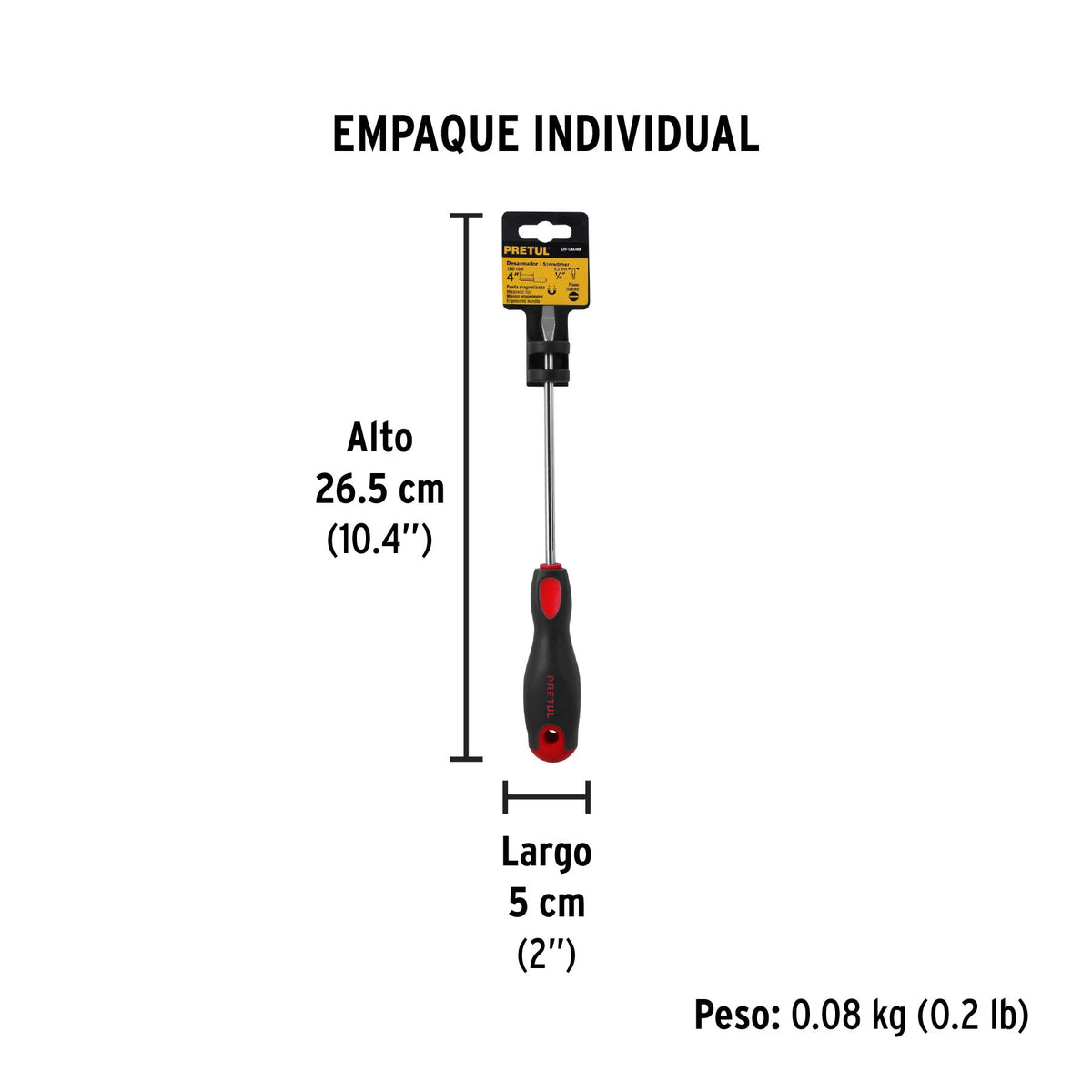 Desarmador plano,1/4x4",mango comfort grip, pretul