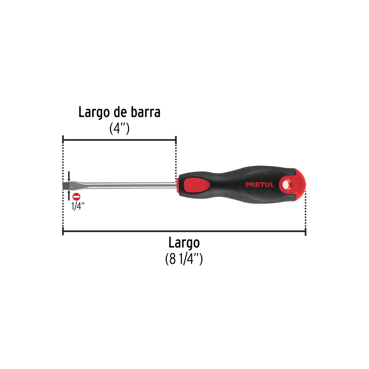Desarmador plano,1/4x4",mango comfort grip, pretul