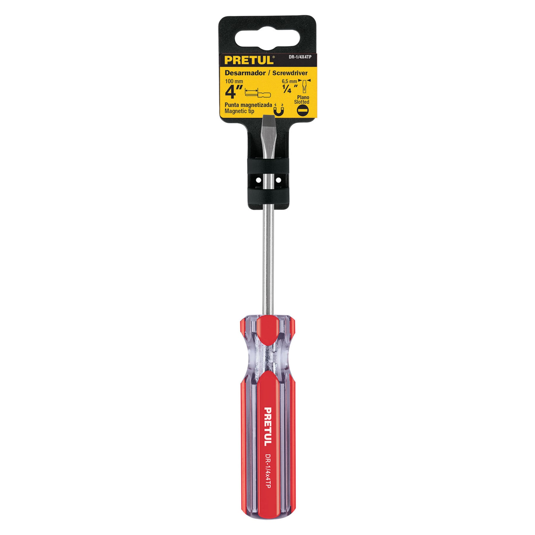 Desarmador plano, 1/4 x 4", mango pvc, pretul
