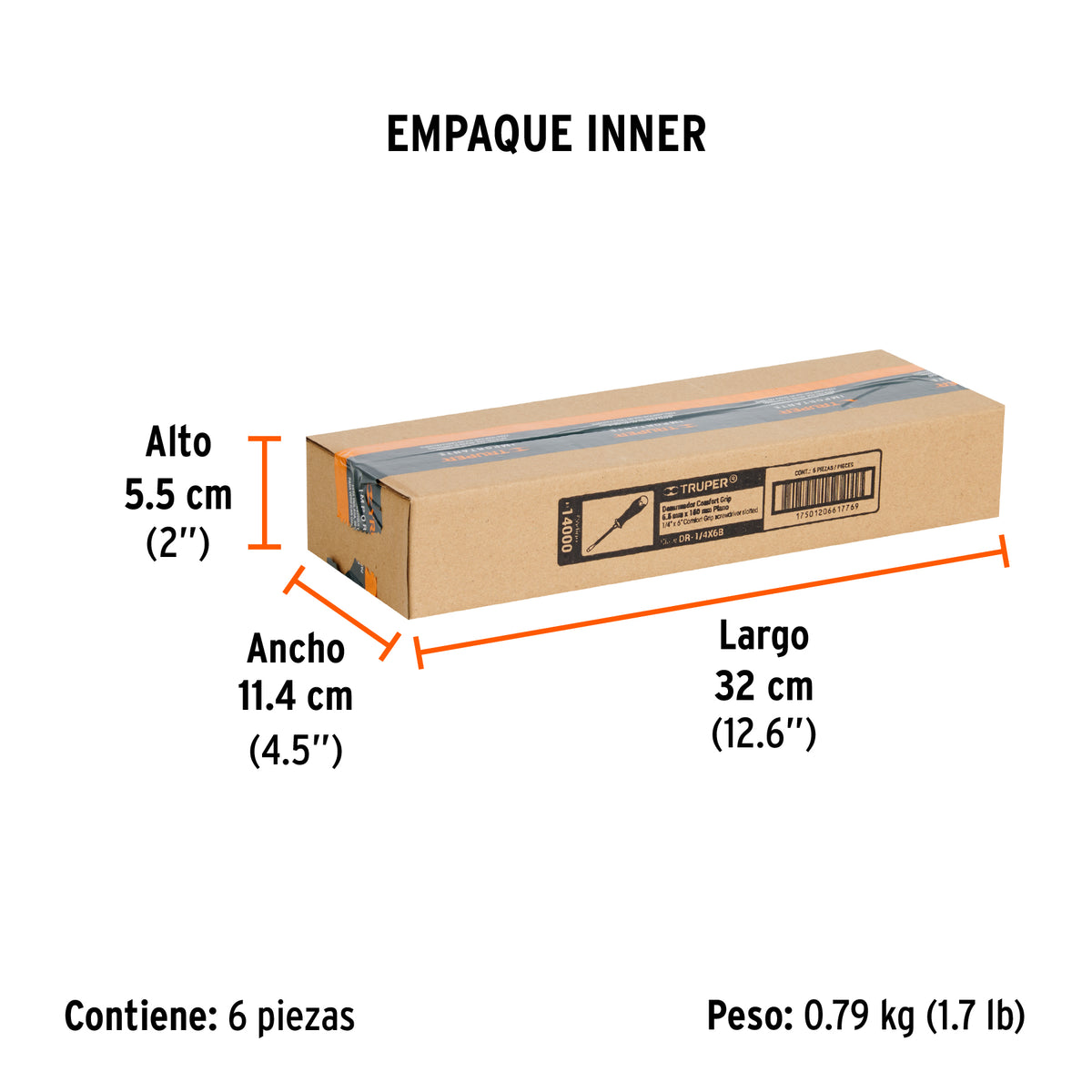 Desarmador plano 1/4x6" mango comfort grip