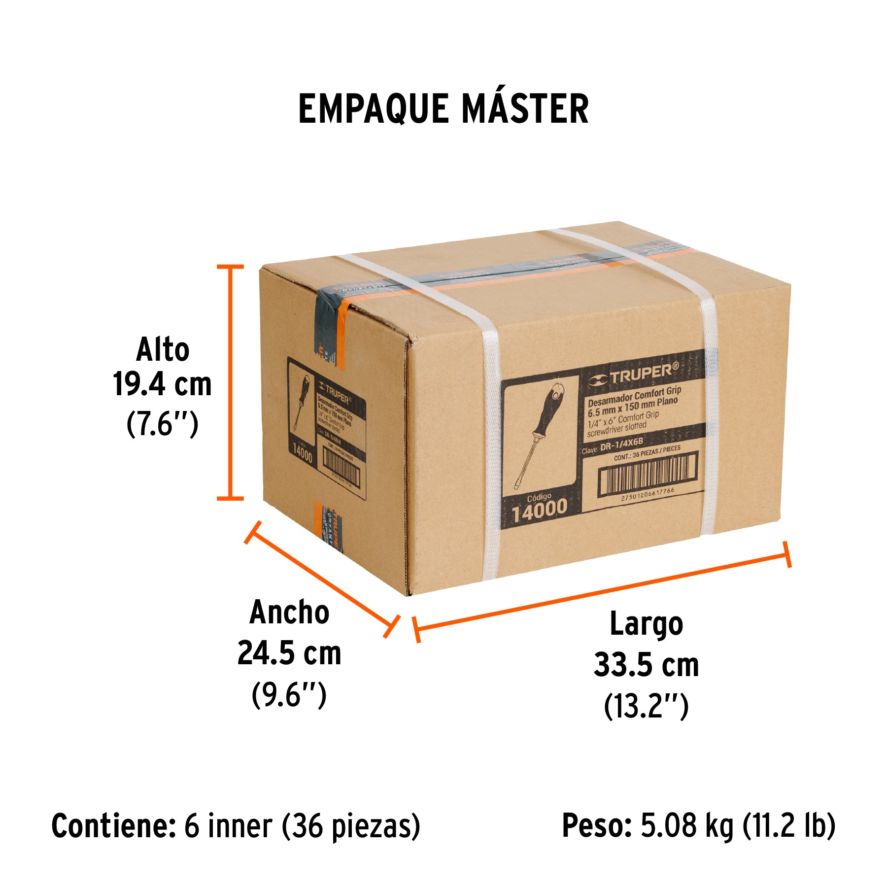 Desarmador plano 1/4x6" mango comfort grip