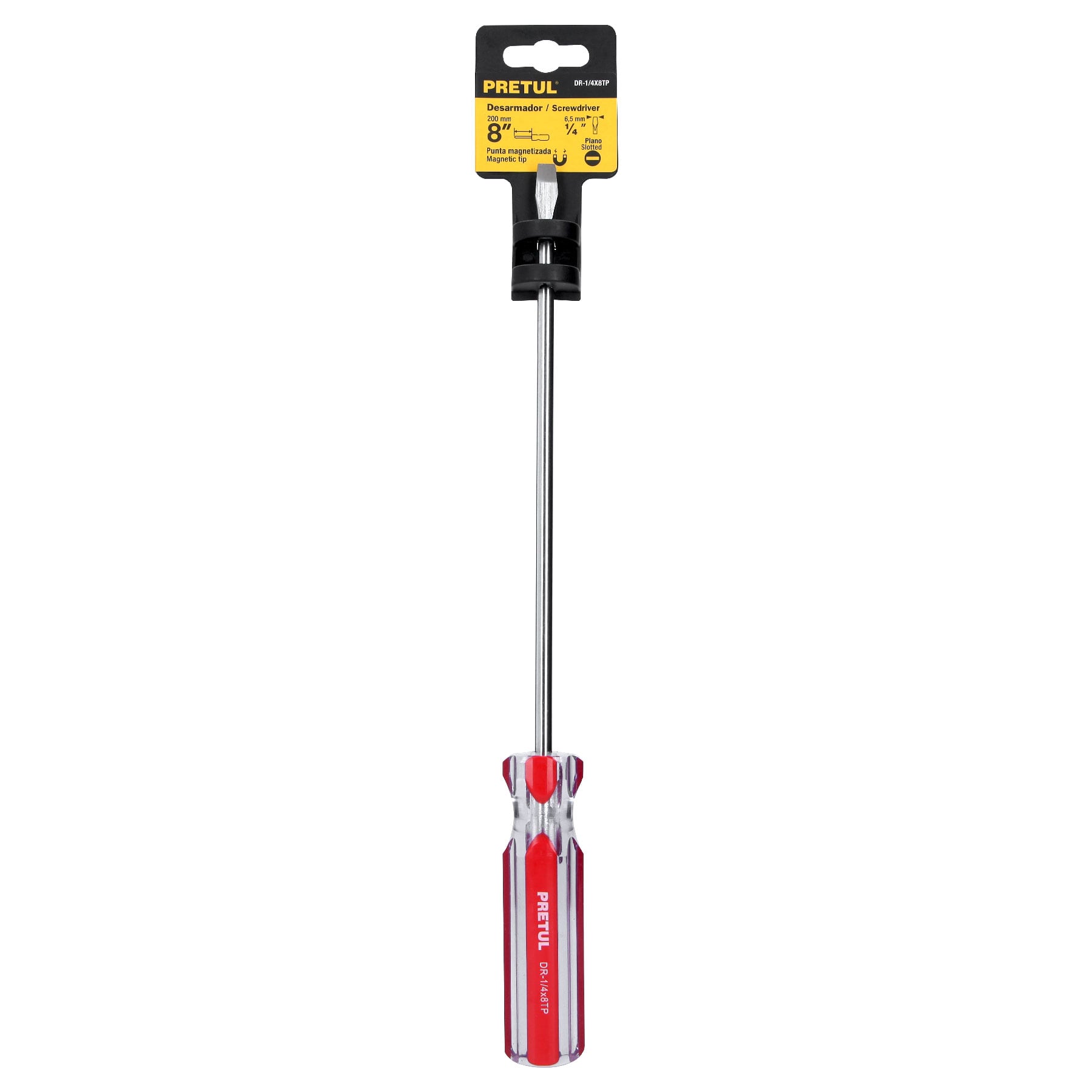 Desarmador plano, 1/4 x 8", mango pvc, pretul