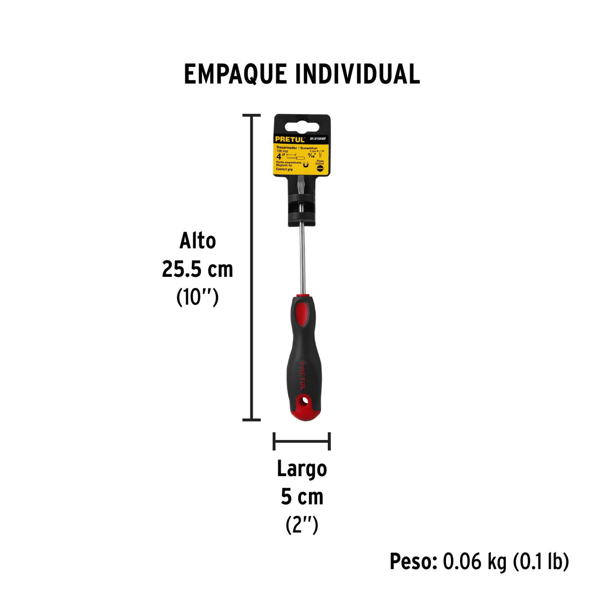 Desarmador plano, 3/16x4", mgo comfort grip, pretul