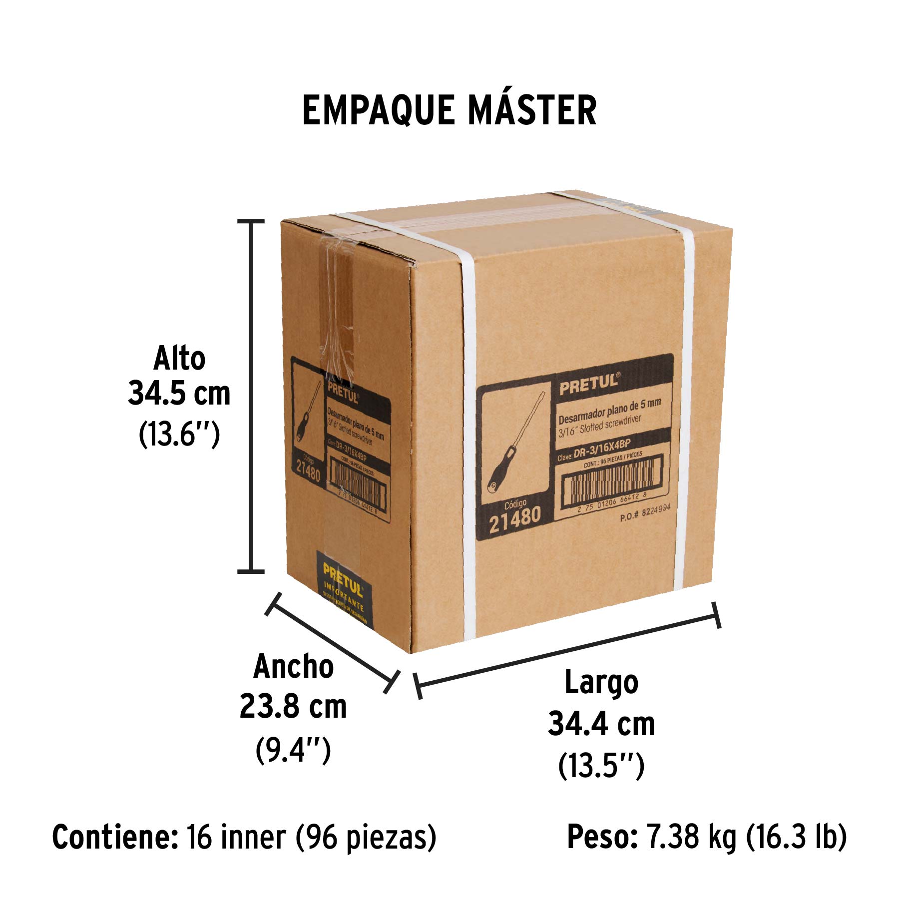 Desarmador plano, 3/16x4", mgo comfort grip, pretul