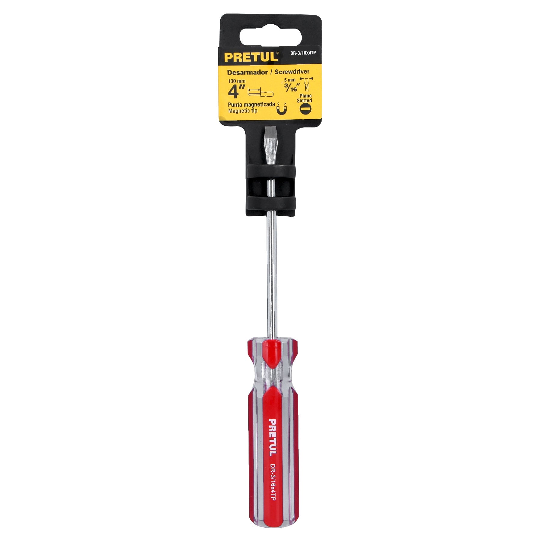 Desarmador plano, 3/16 x 4", mango pvc, pretul