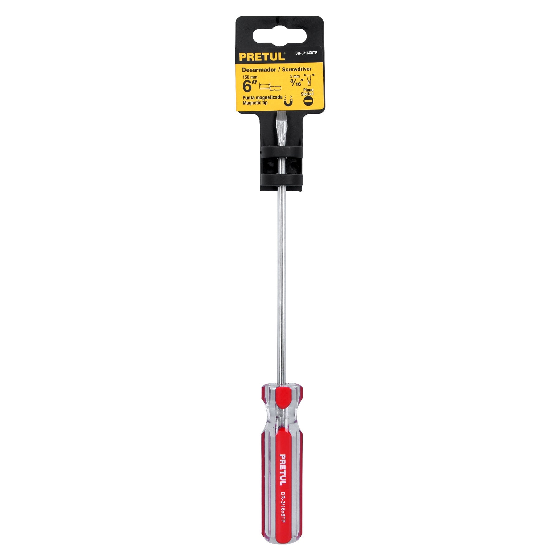 Desarmador plano, 3/16 x 6", mango pvc, pretul