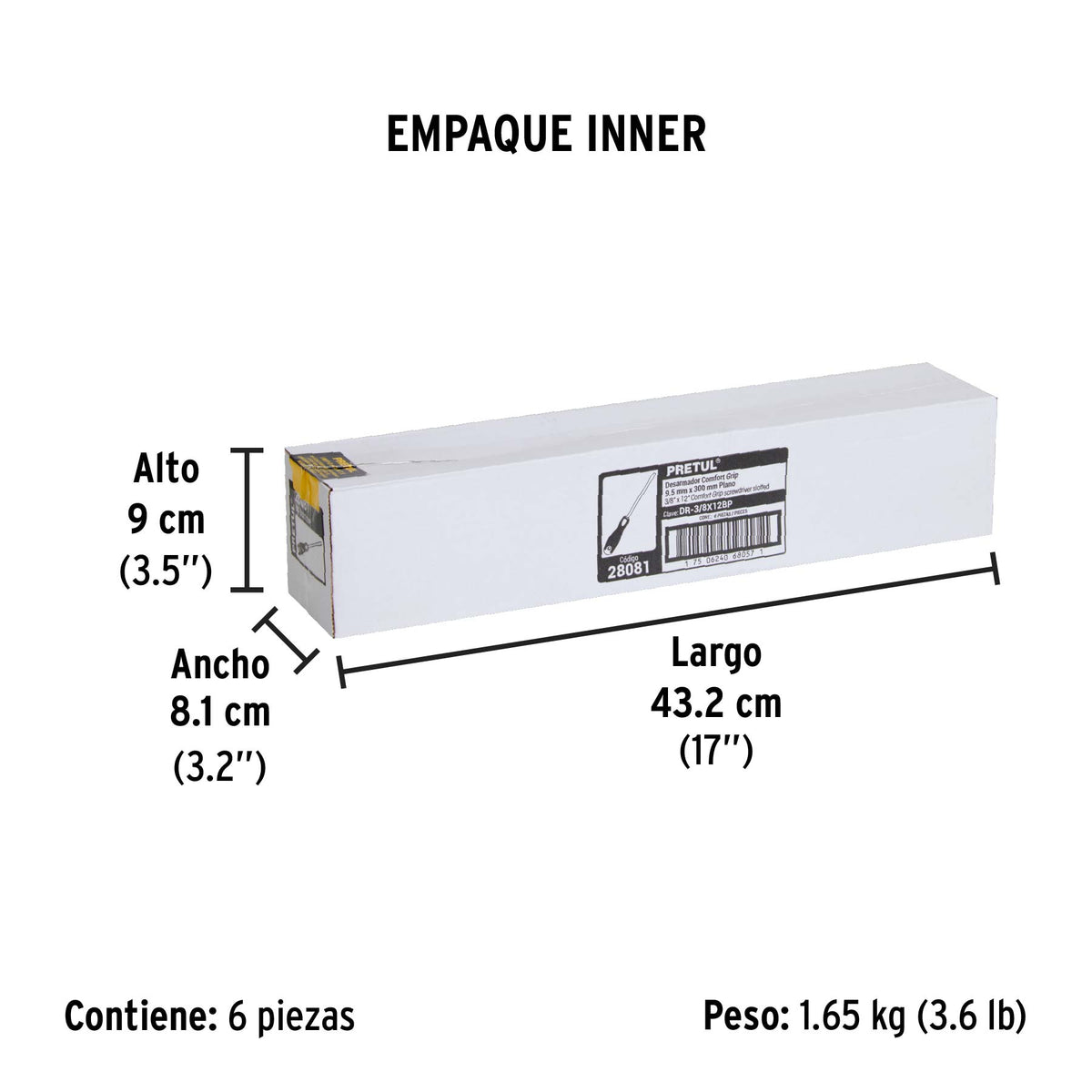 Desarmador plano, 3/8' x 12', mango Comfort Grip, Pretul