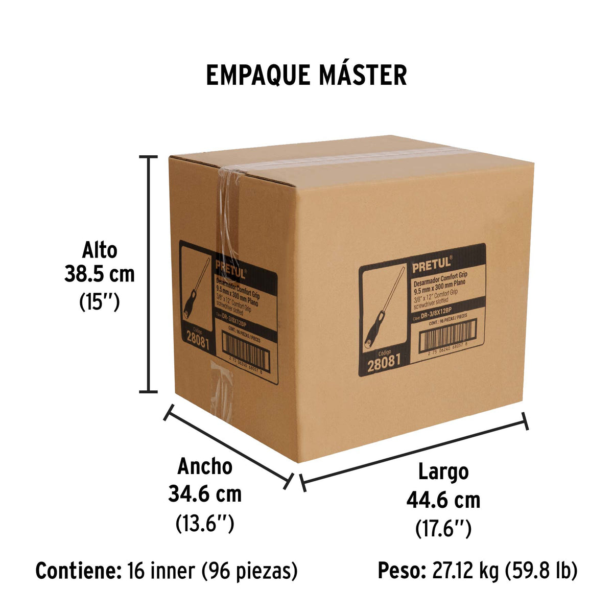 Desarmador plano, 3/8' x 12', mango Comfort Grip, Pretul