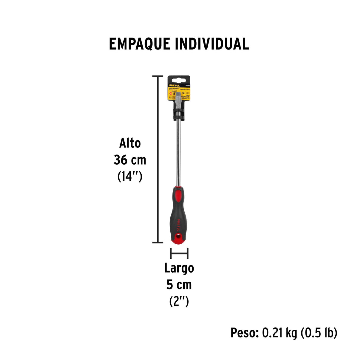 Desarmador plano, 3/8' x 8', mango Comfort Grip, Pretul