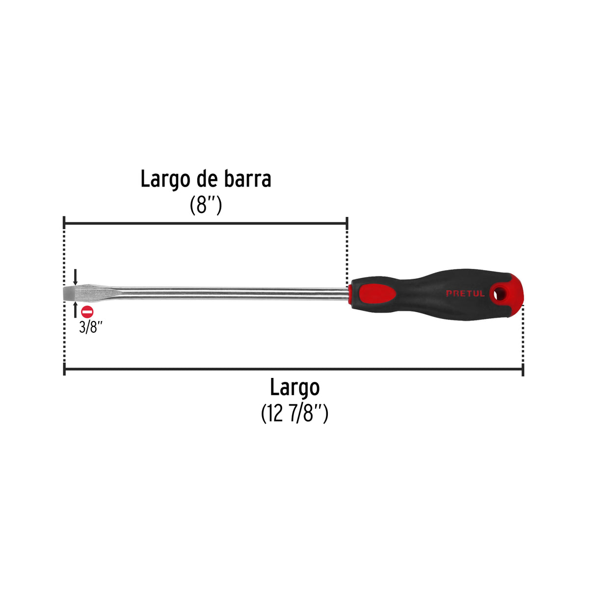 Desarmador plano, 3/8' x 8', mango Comfort Grip, Pretul