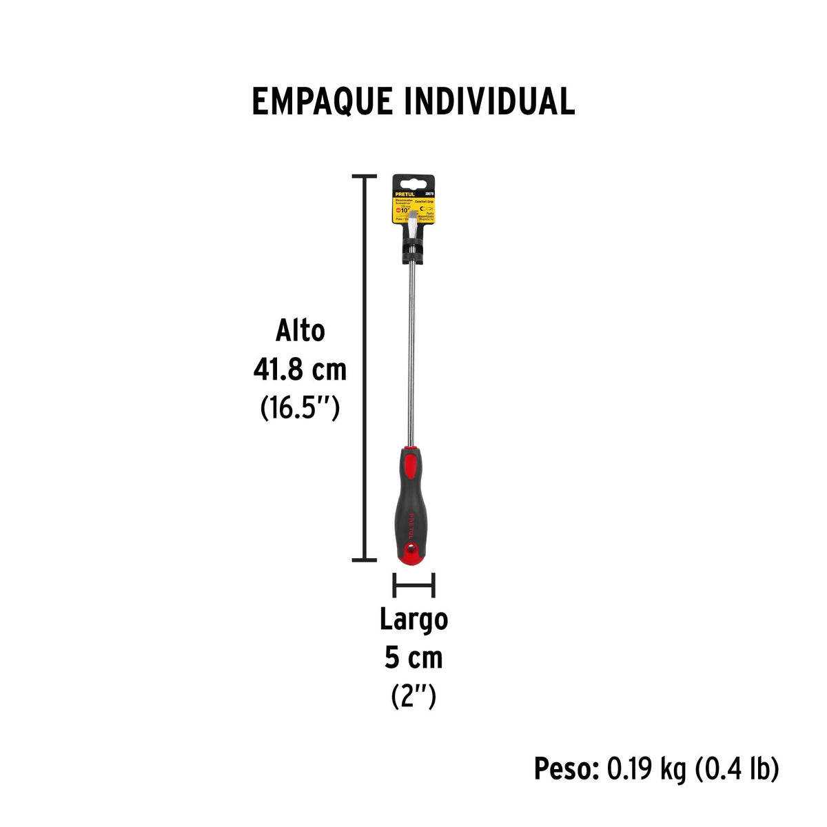 Desarmador plano, 5/16' x 10', mango Comfort Grip, Pretul