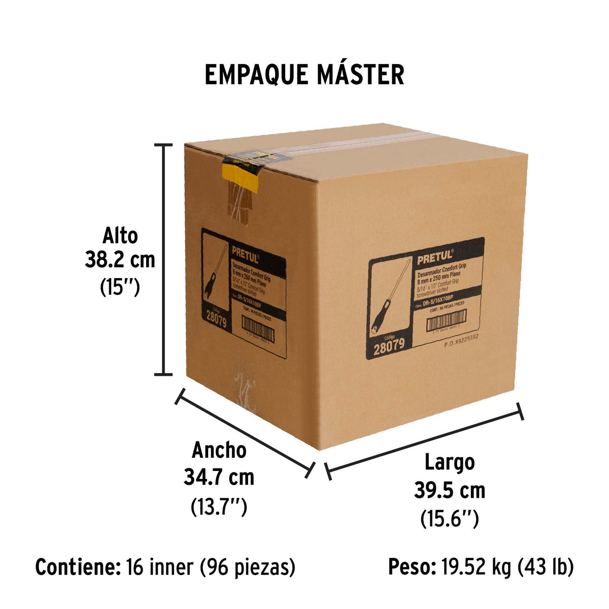 Desarmador plano, 5/16' x 10', mango Comfort Grip, Pretul