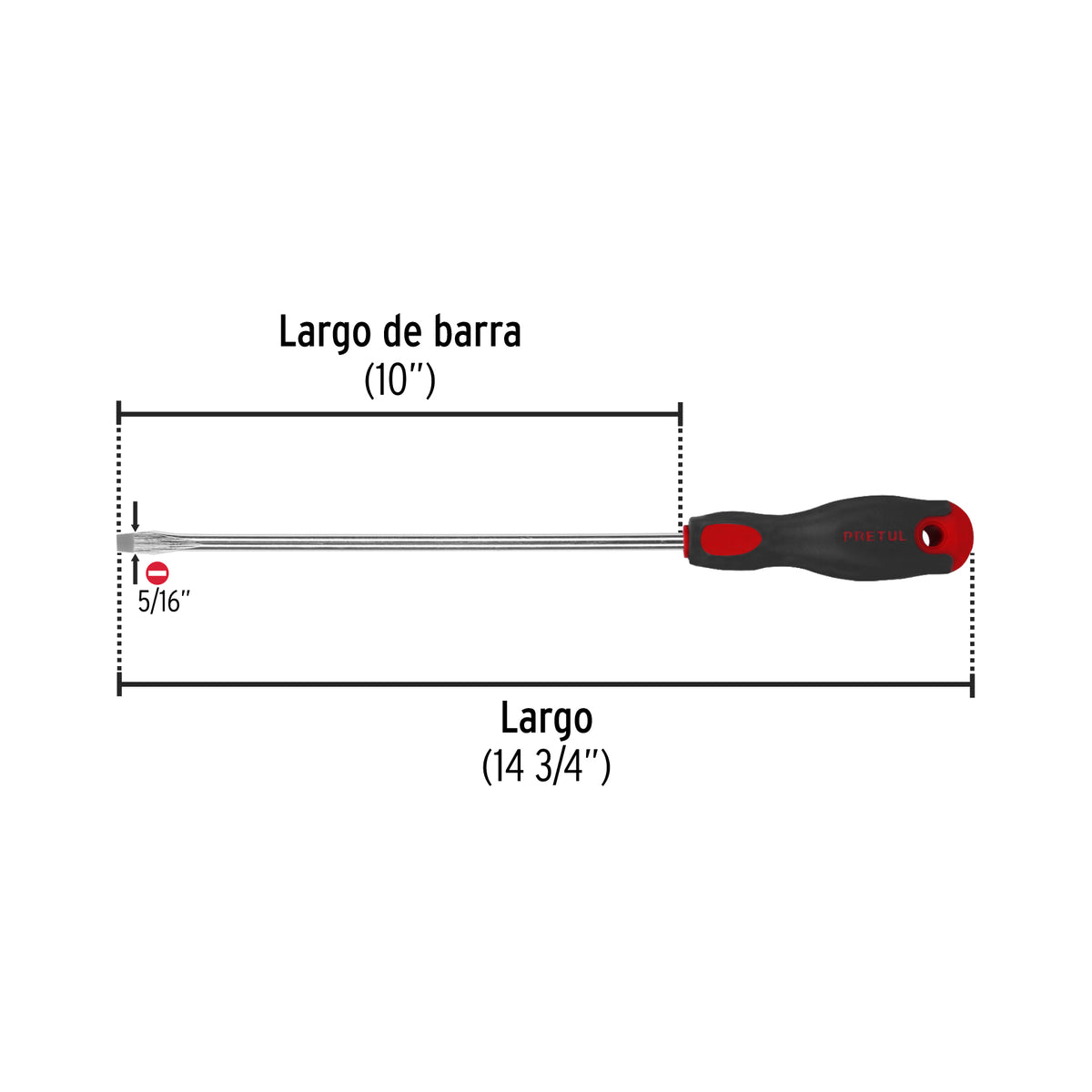 Desarmador plano, 5/16' x 10', mango Comfort Grip, Pretul