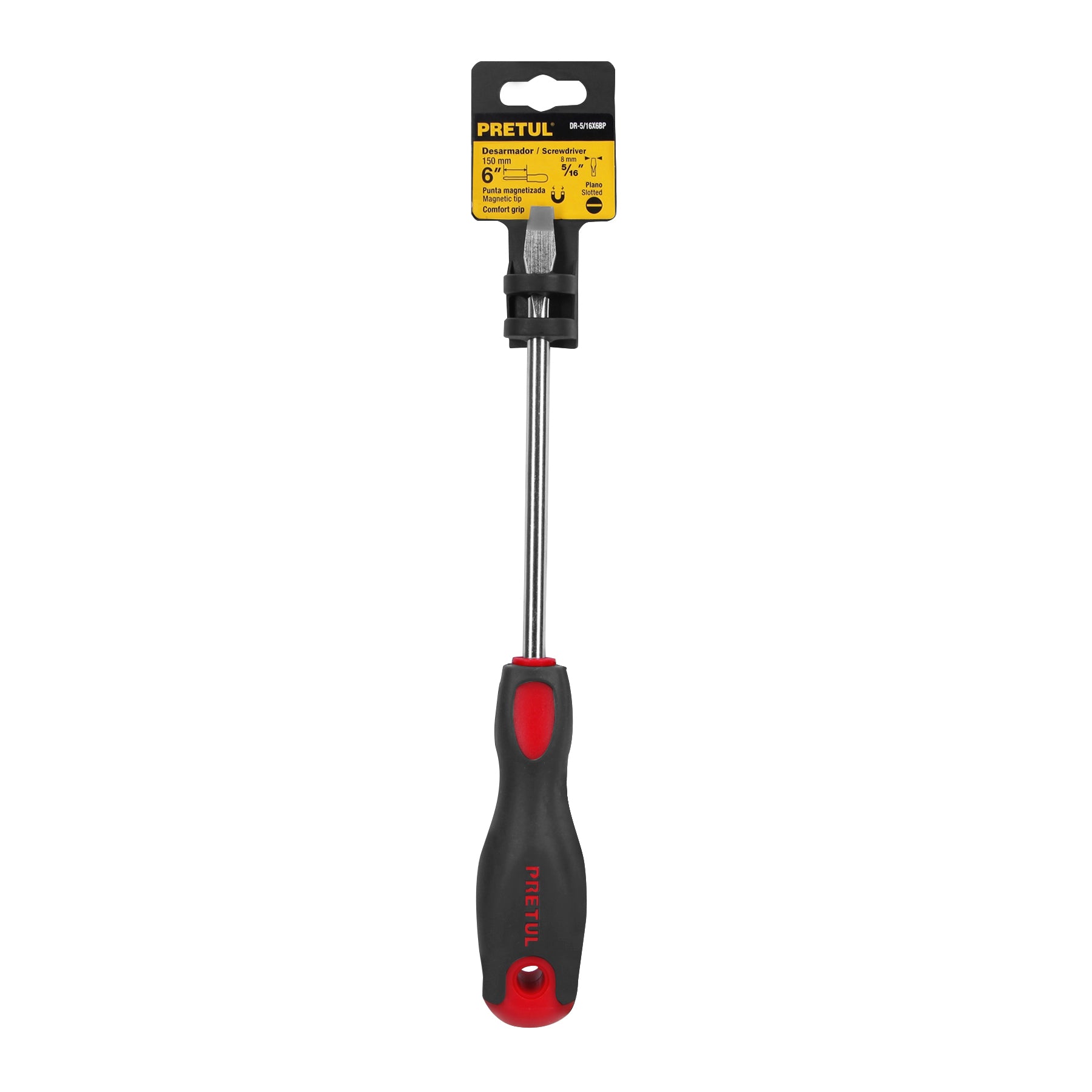 Desarmador plano, 5/16 x 6", mango comfort grip, pretul