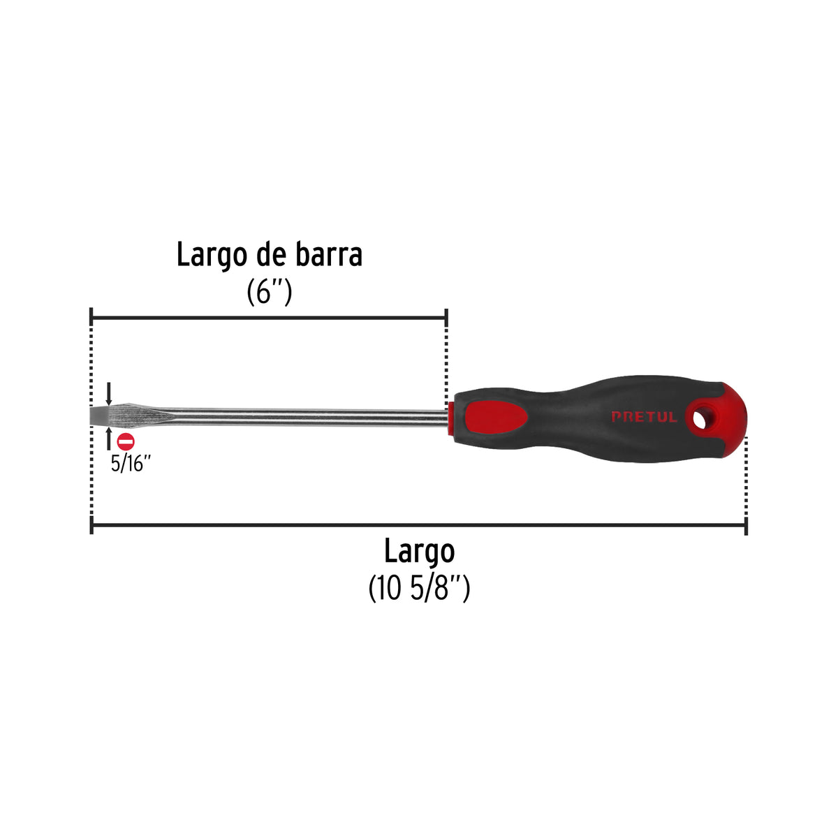 Desarmador plano, 5/16 x 6", mango comfort grip, pretul