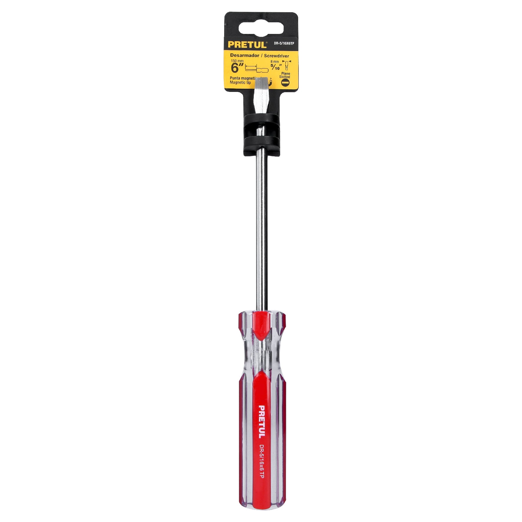 Desarmador plano, 5/16 x 6", mango pvc, pretul