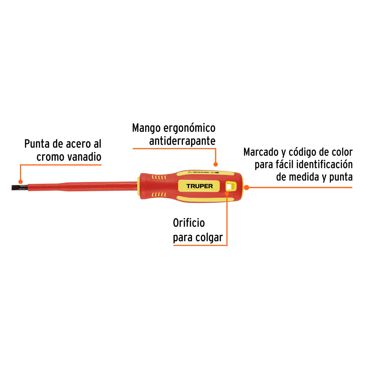 Desarmador dieléctrico plano 7/32' x 5', Truper
