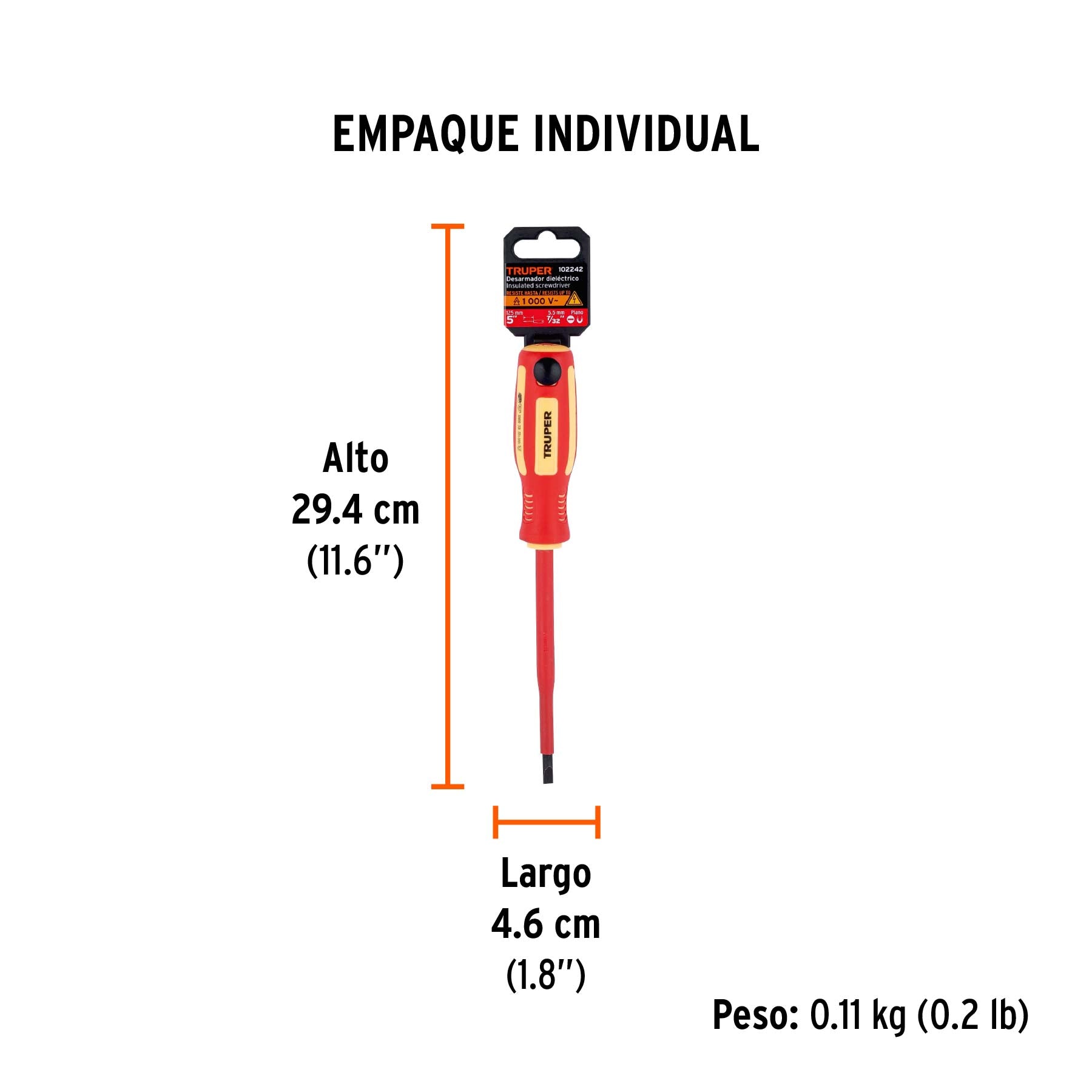 Desarmador dieléctrico plano 7/32' x 5', Truper