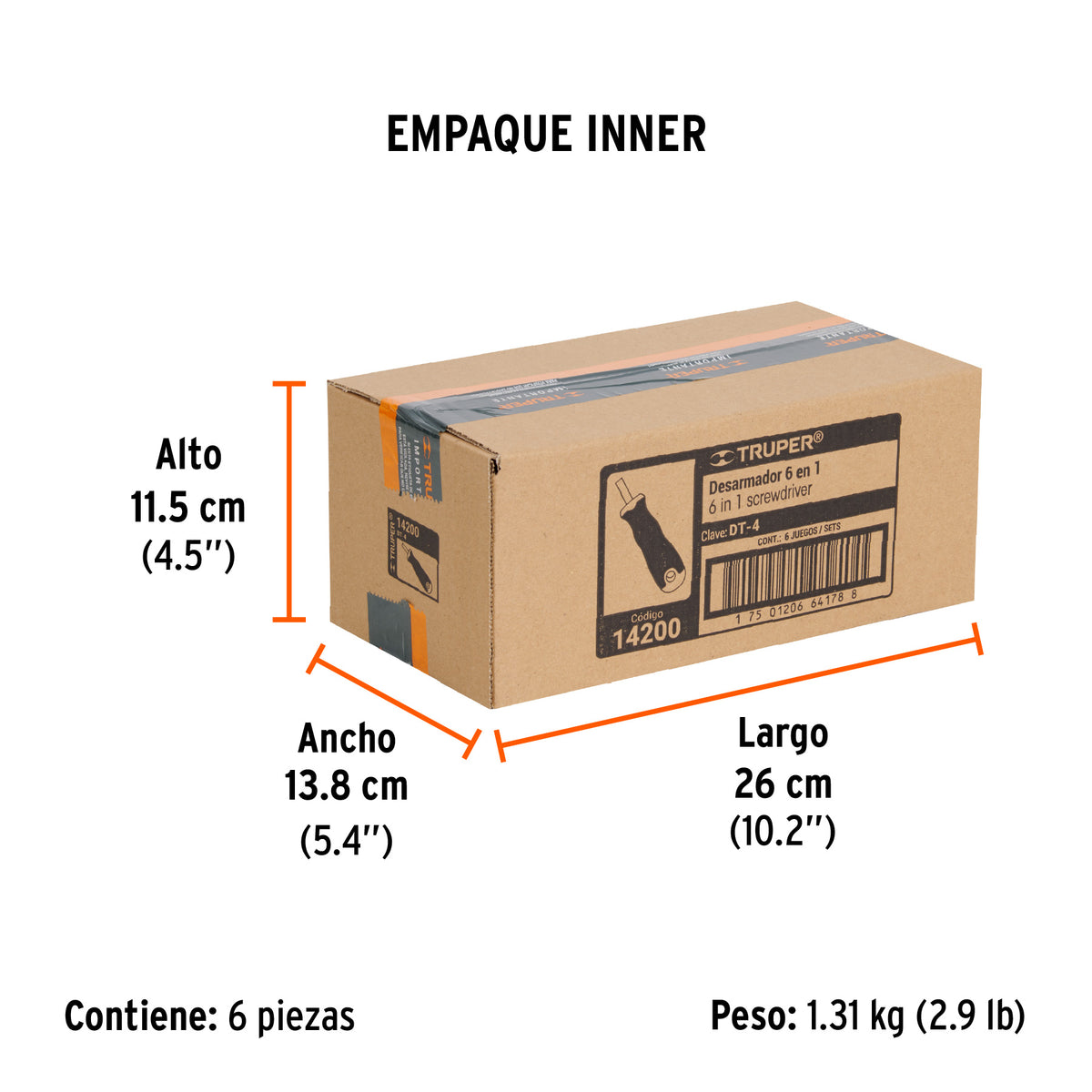 Desarmador 2 puntas dobles y barra con 2 cajas hexagonales