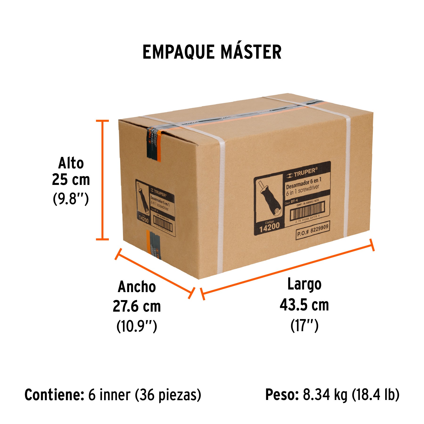 Desarmador 2 puntas dobles y barra con 2 cajas hexagonales