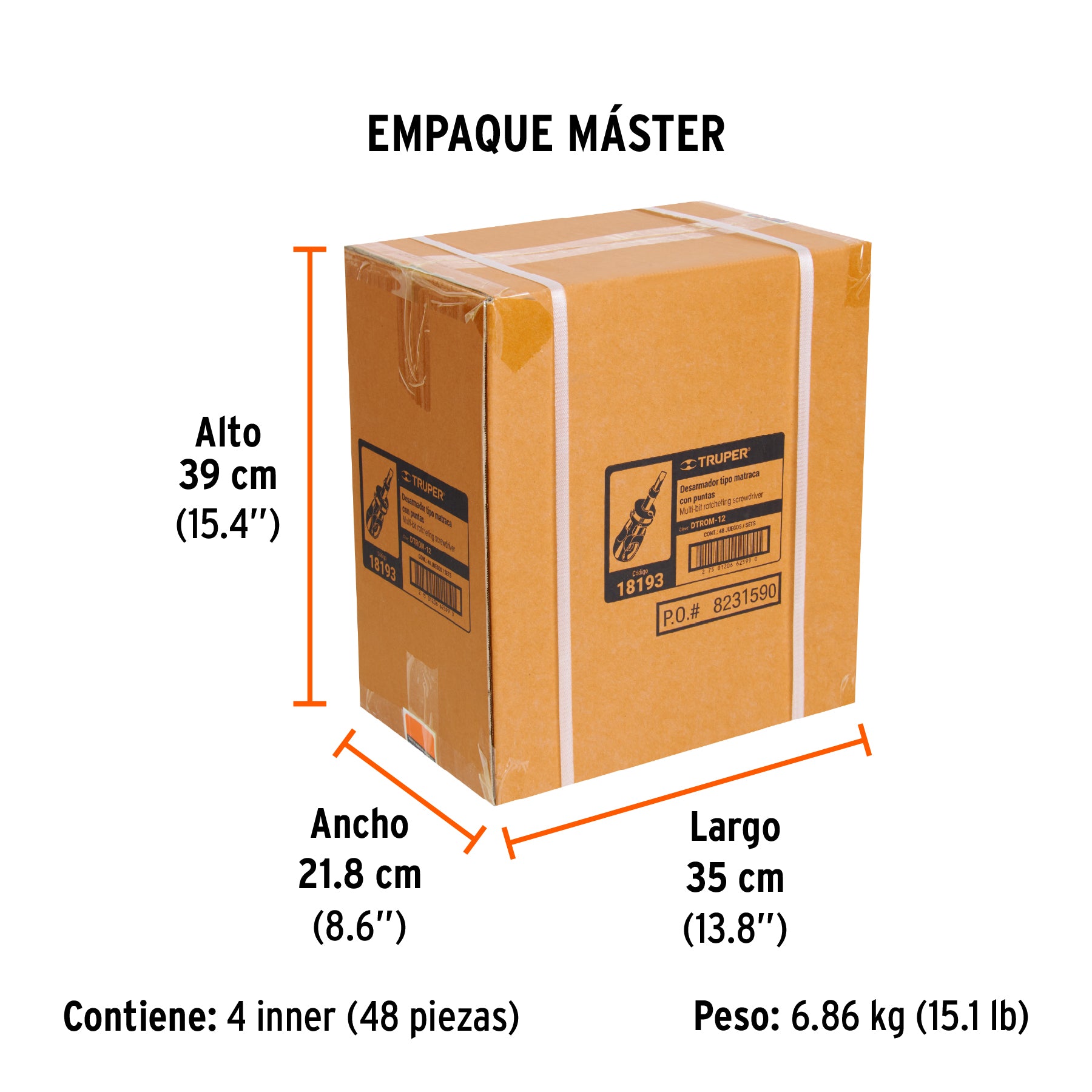 Desarmador tipo trompo con matraca, 6 puntas dobles