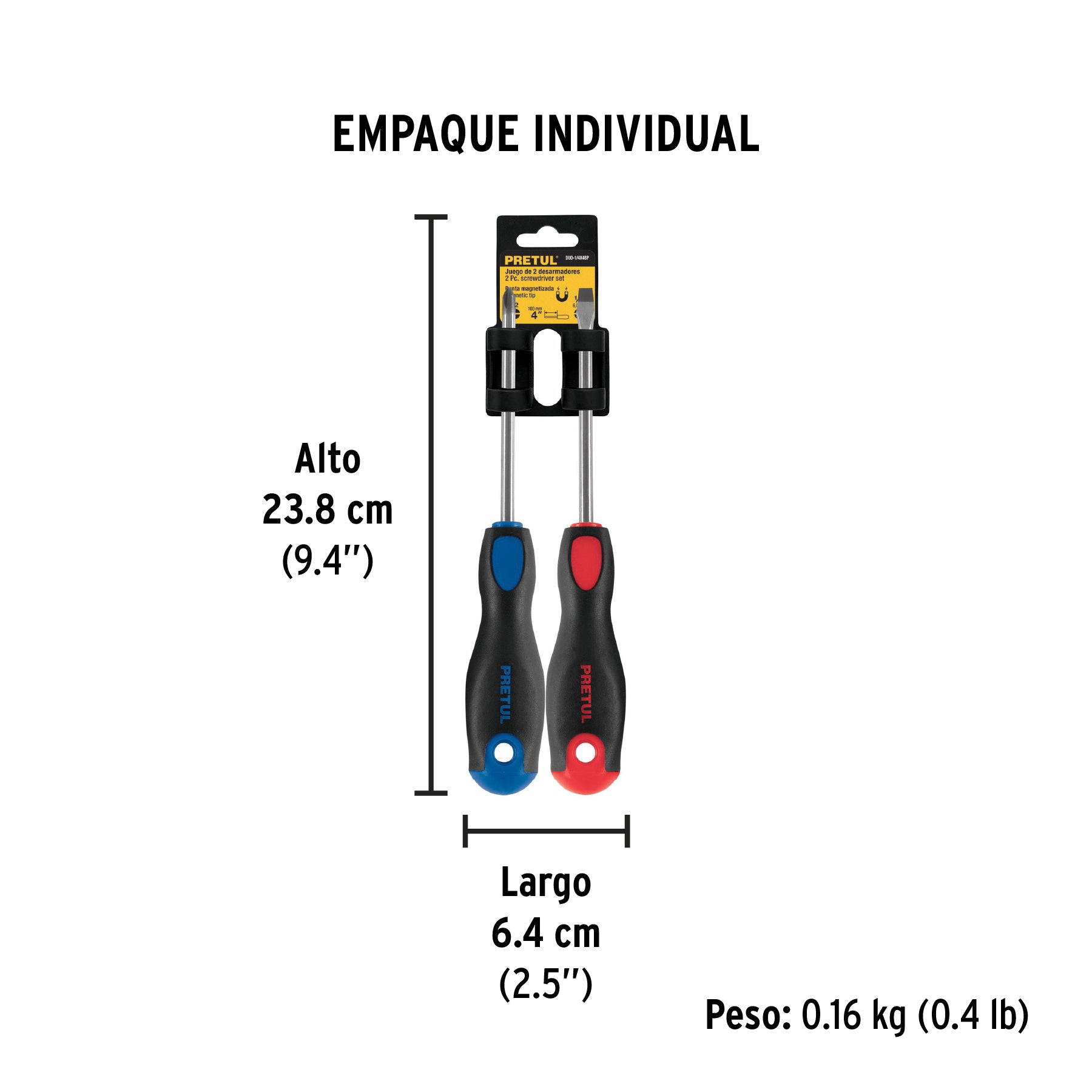Duo de desarmadores, 1/4x4, mango comfort grip, pretul