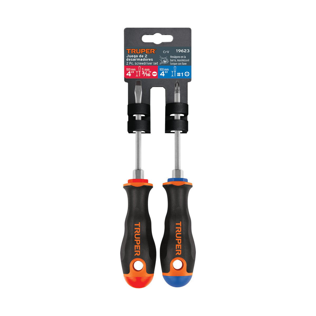 Juego de 2 desarmadores 1/4x4 mango comfort grip