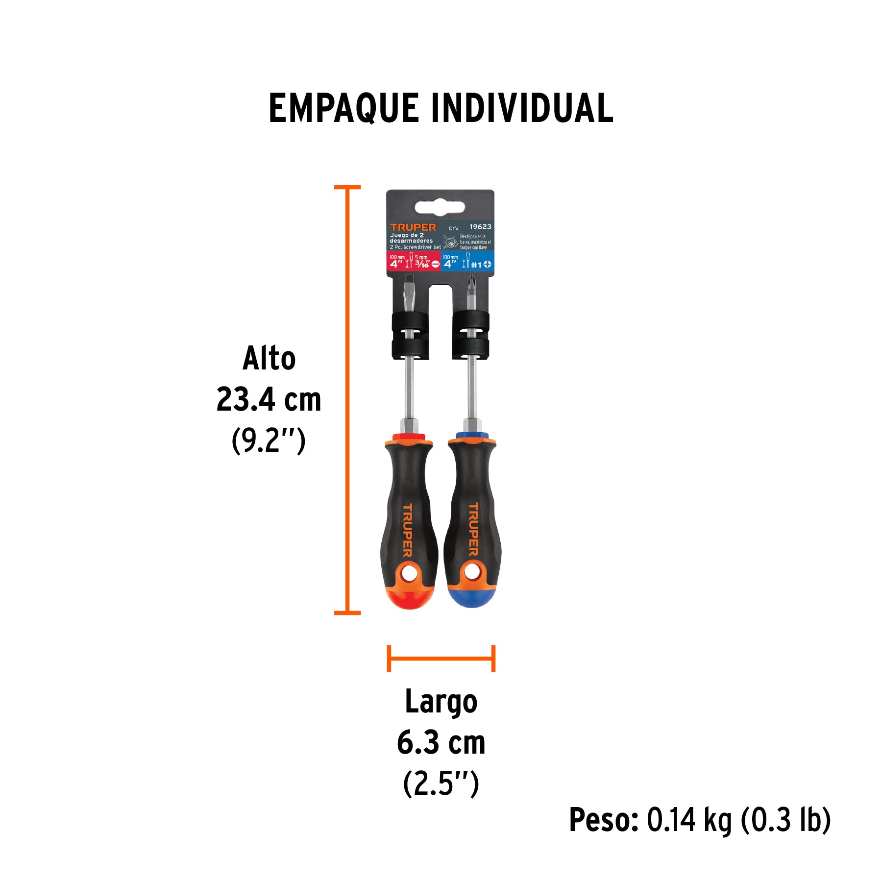 Juego de 2 desarmadores 1/4x4 mango comfort grip