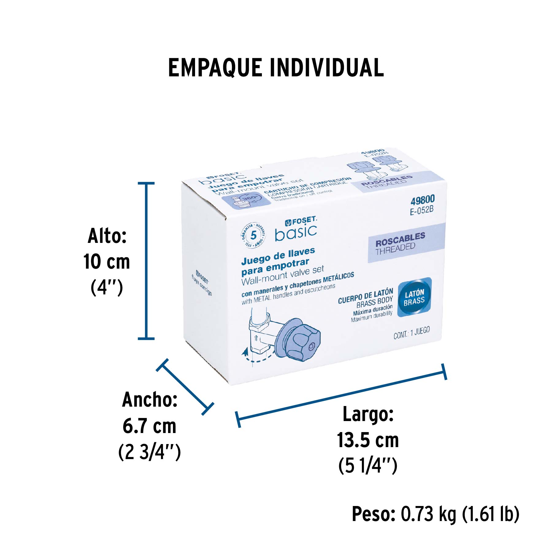 Jgo 2 llaves empotrar roscables c/manerales metálicos,Basic