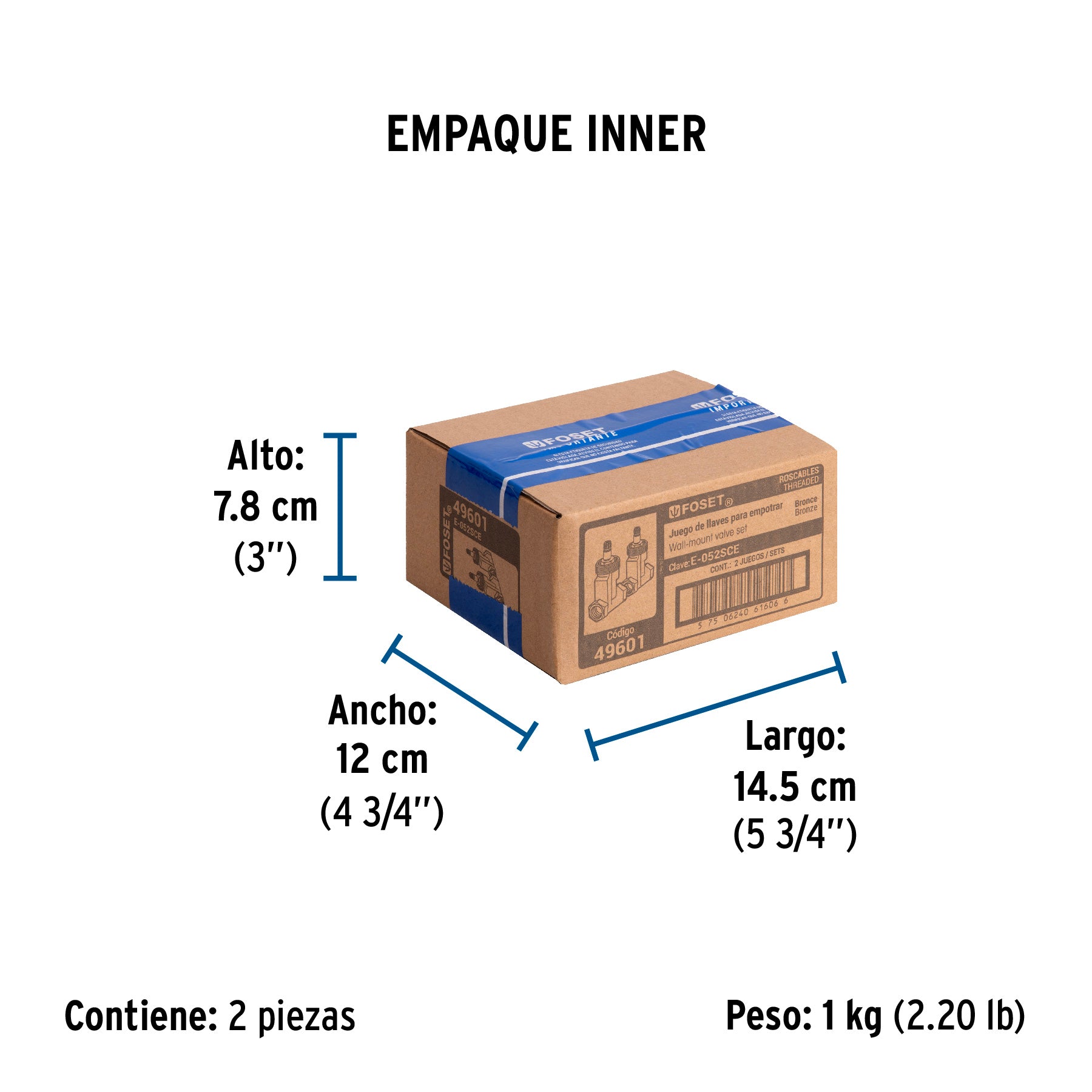 Juego 2 llaves empotrar roscables, cerámico de 1/4 vuelta