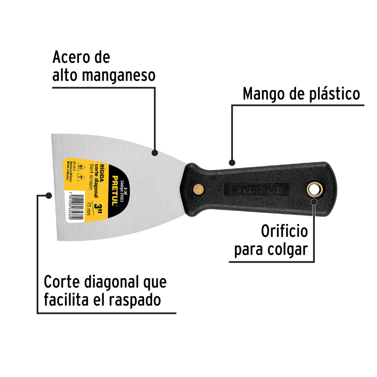 Espátula 3", rígida, pretul