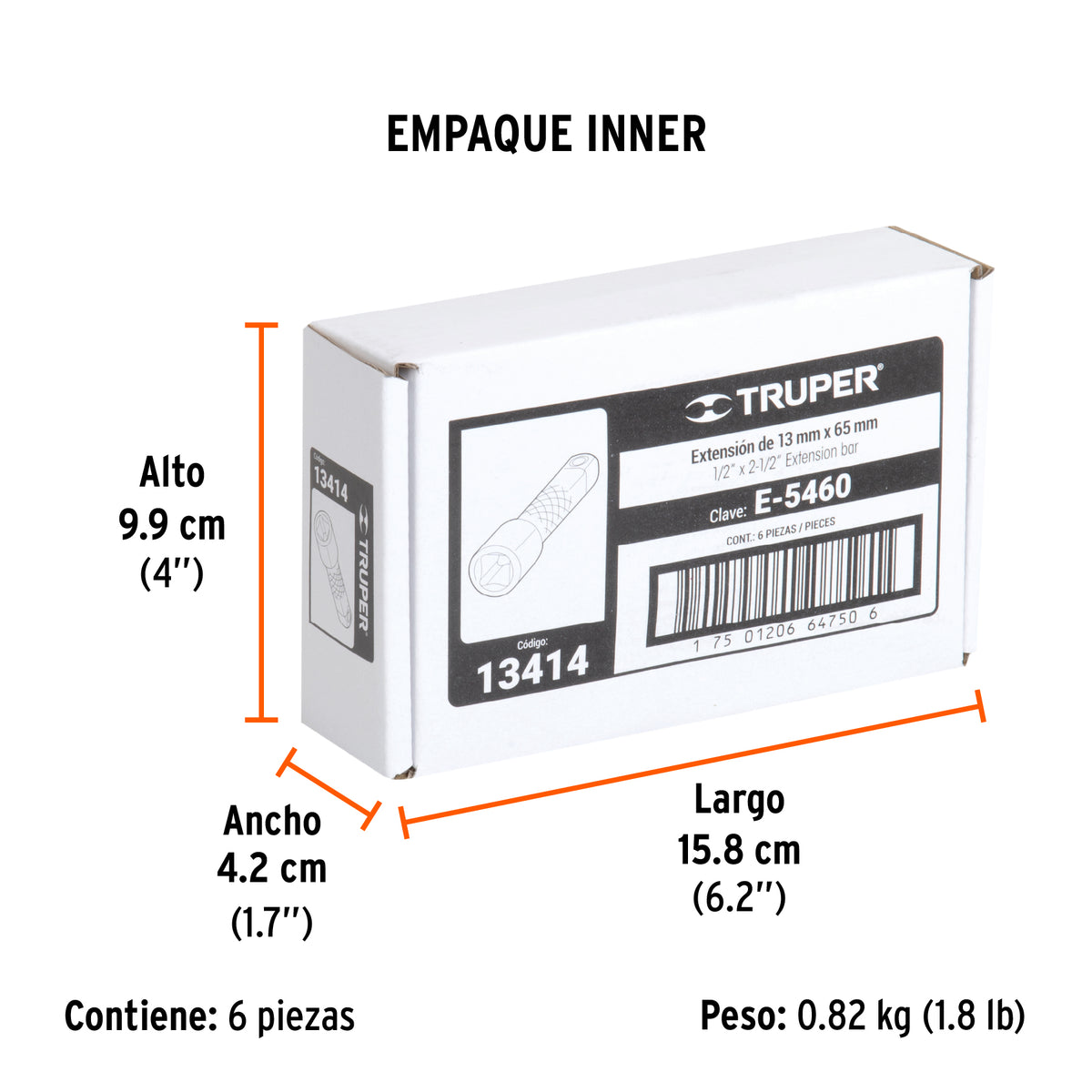 Extensión de 2-1/2" para matraca, para dados cuadro 1/2"