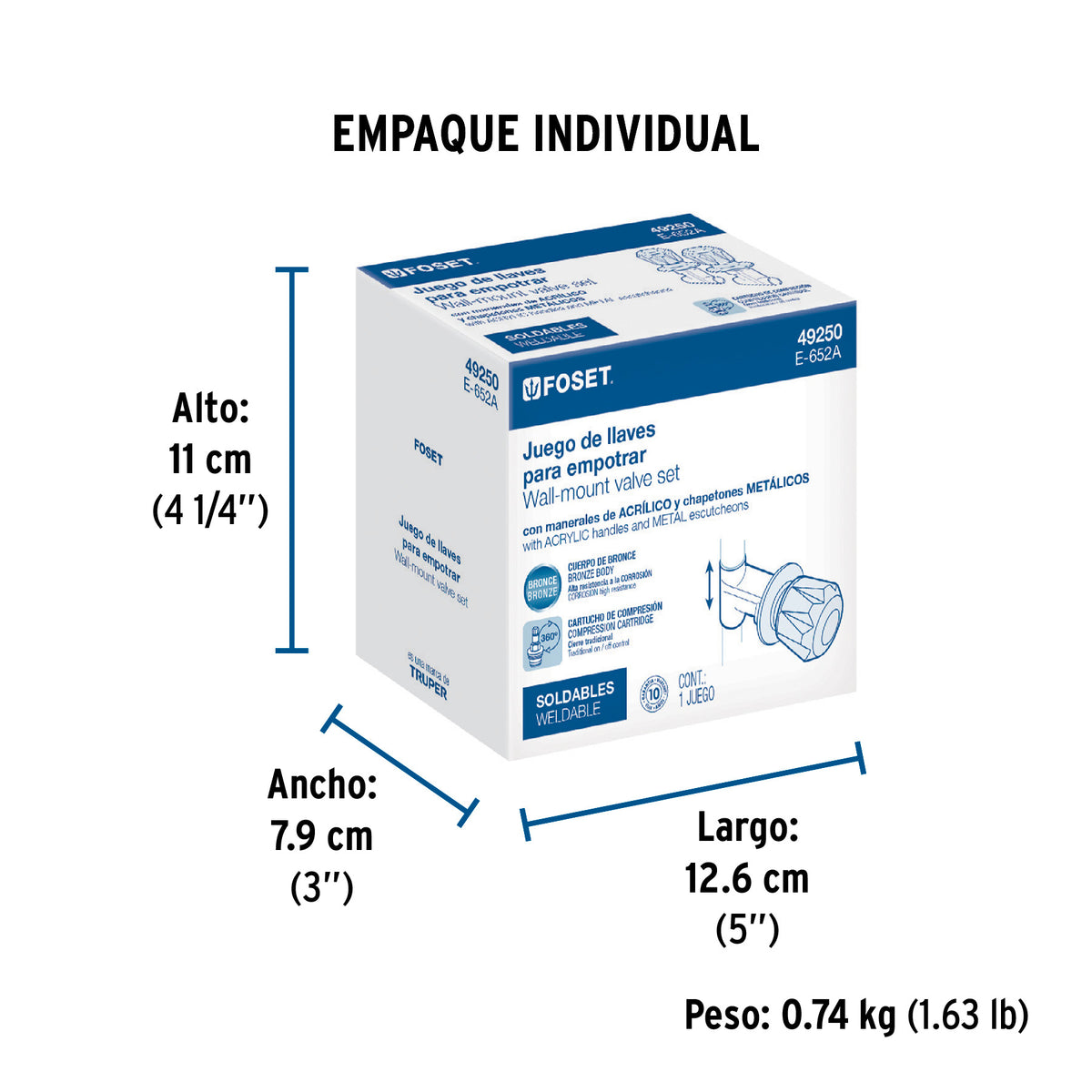 Juego 2 llaves empotrar, regadera, soldables, acrílico,Basic