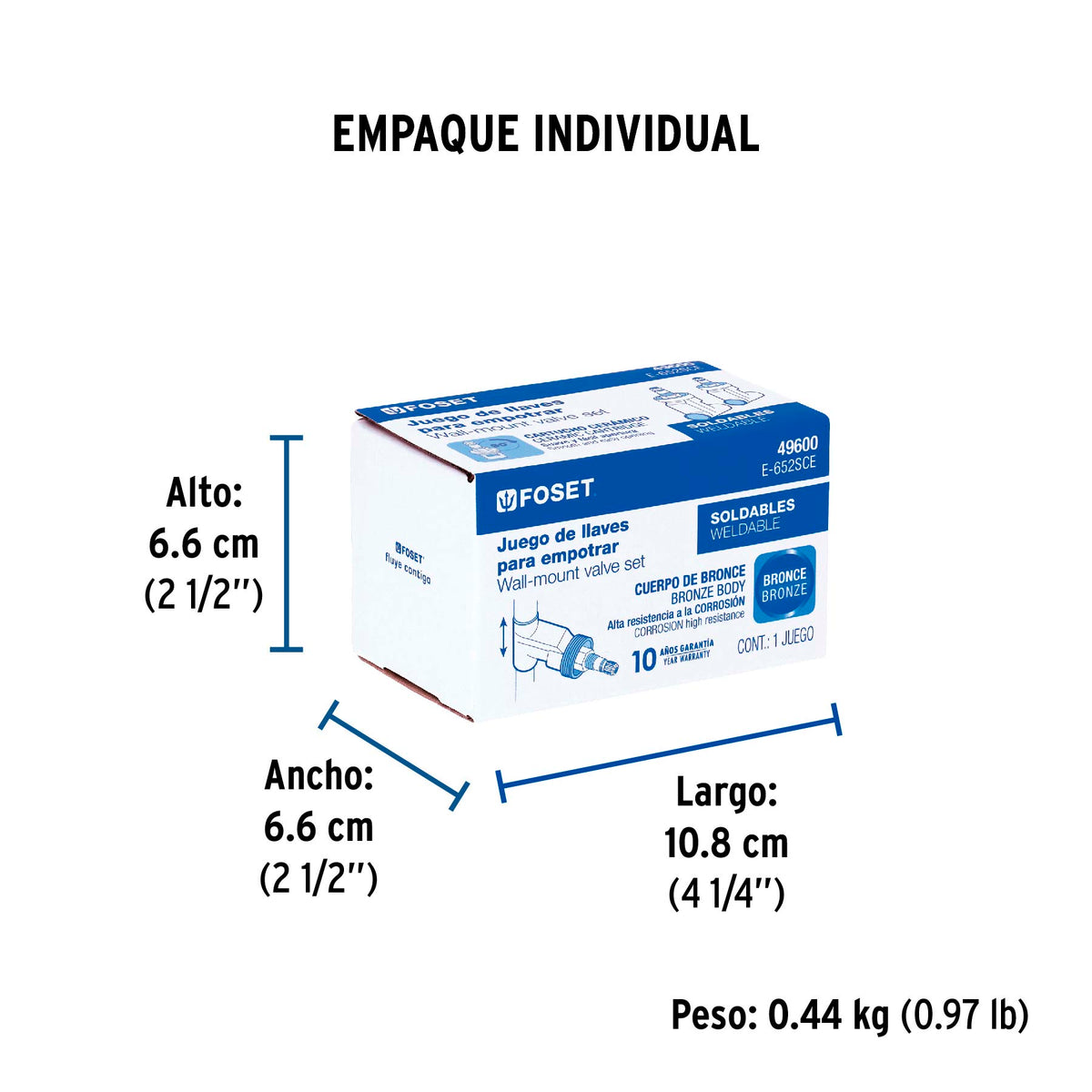 Juego 2 llaves empotrar soldables, cerámico de 1/4 vuelta