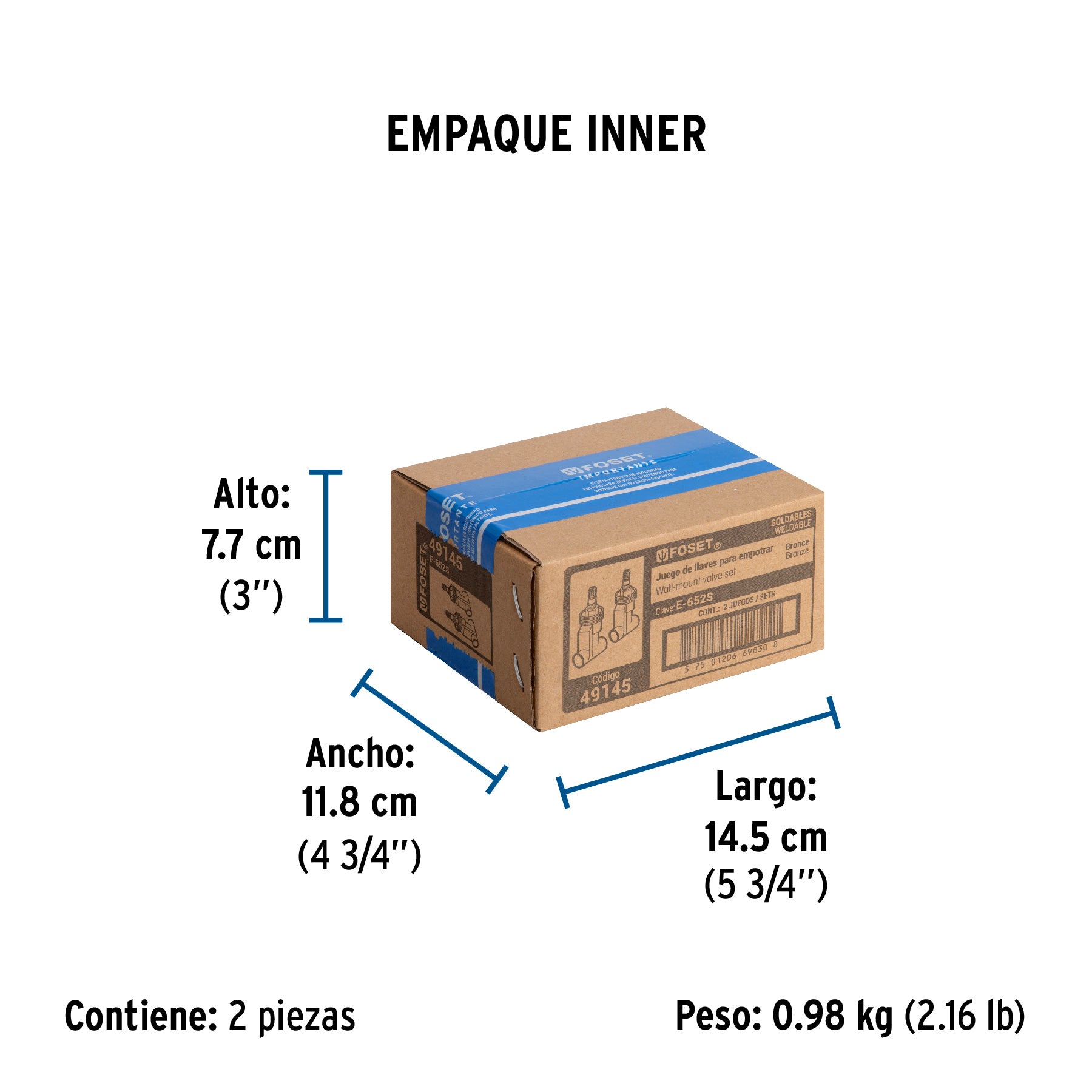 Juego 2 llaves de latón para empotrar soldables, Aqua