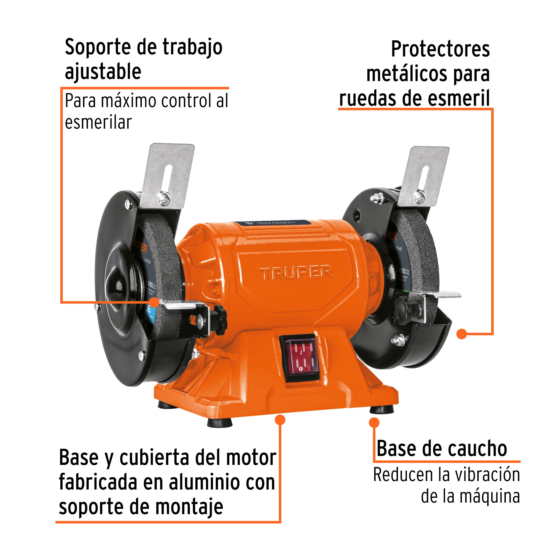 Esmeril de banco de 5" de 1/4 Hp