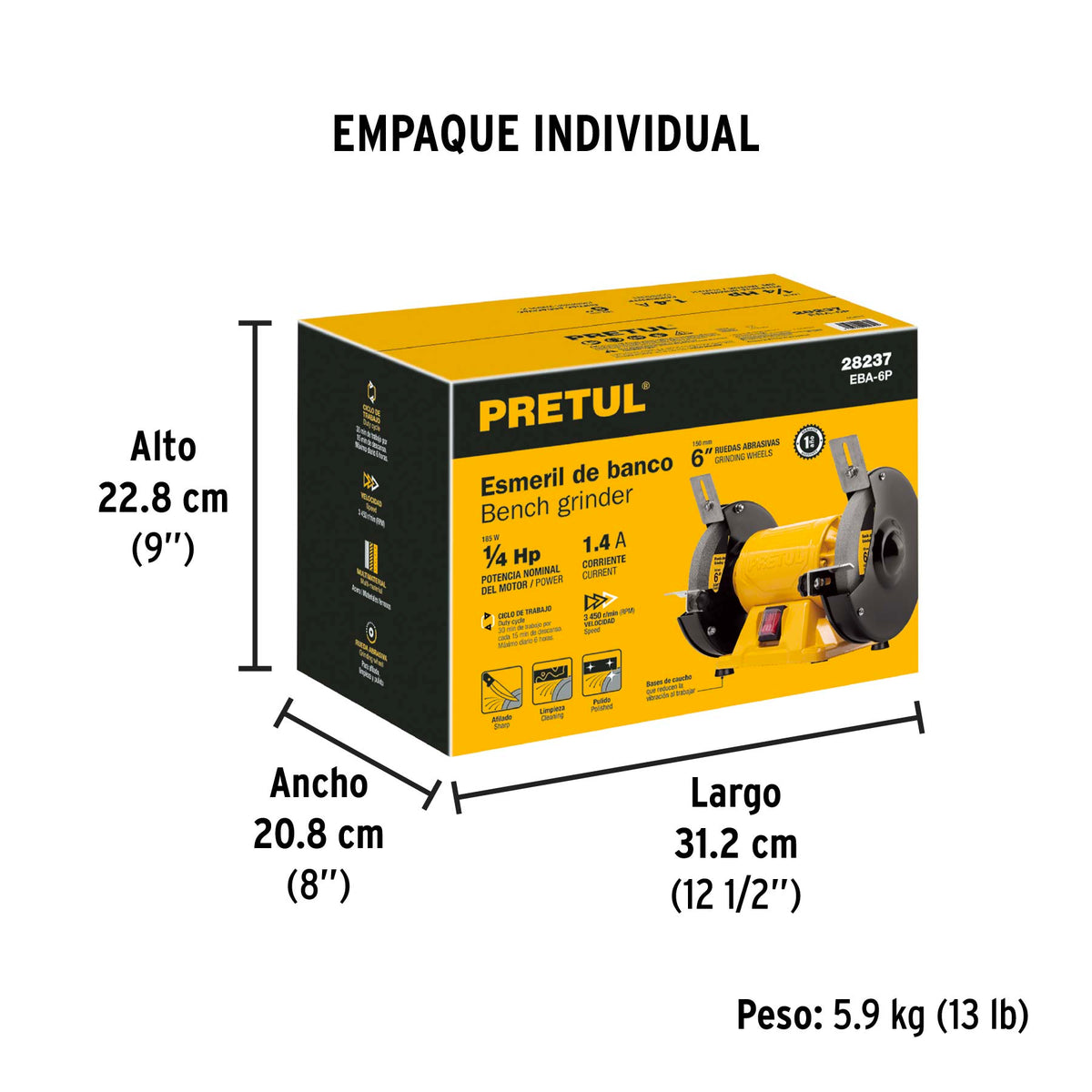 Esmeril de banco de 6' de 1/4 HP (185 W), Pretul
