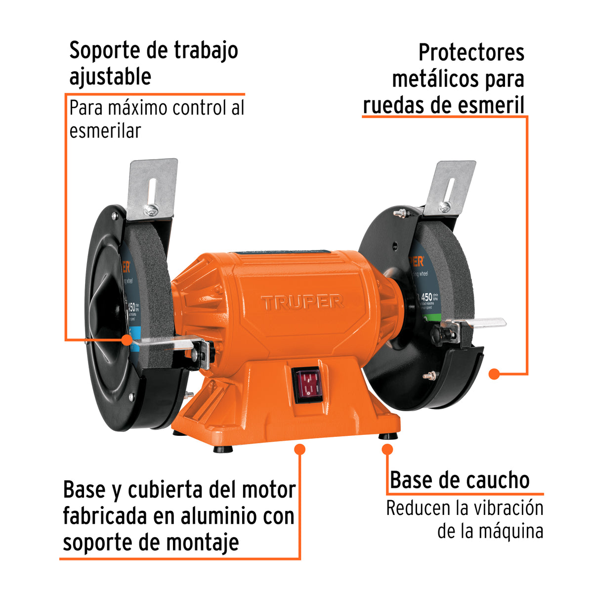 Esmeril de banco de 8" de 3/4 Hp