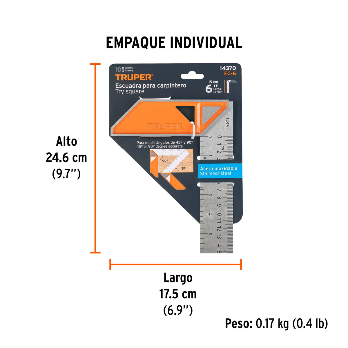 Escuadra para carpintero, 6"