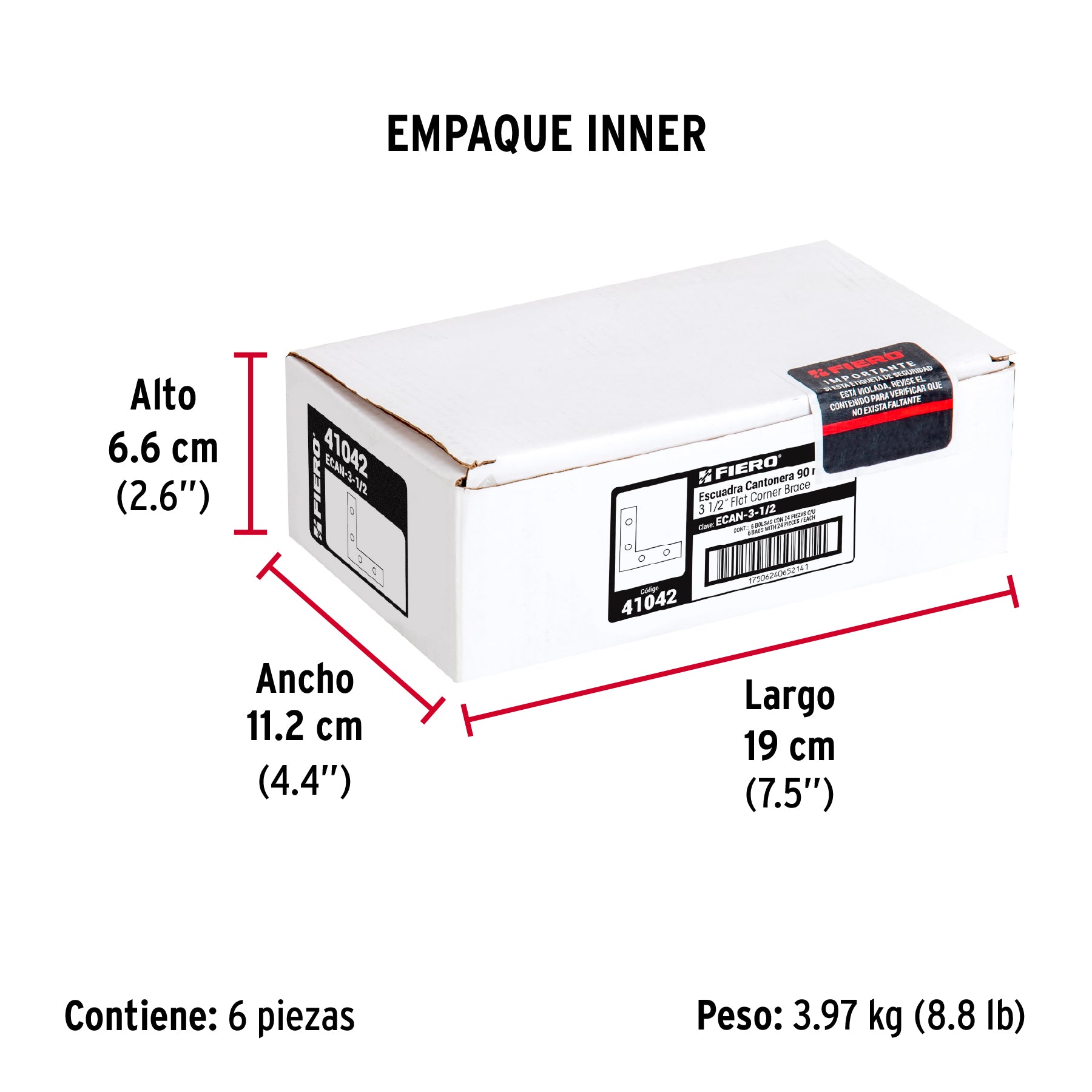Escuadra cantonera, 3-1/2" x 3-1/2"