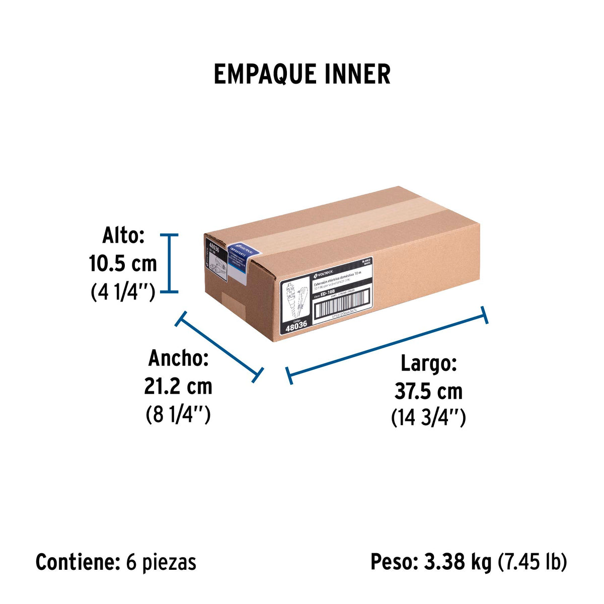 Extensión eléctrica doméstica, 10 m, blanca, Volteck