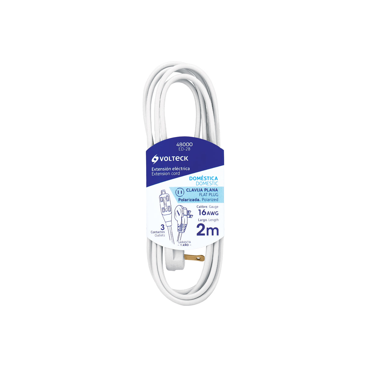 Extensión eléctrica doméstica, 2 m, blanca, Volteck